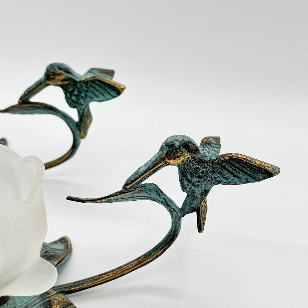 Vintage 90's Brass Hummingbird Verdigris Flower Candle Holder Vase Green Ivy - Picture 3 of 16